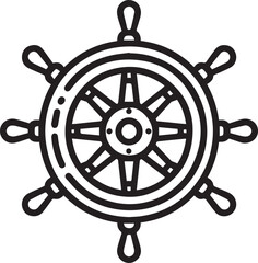 Boat steering wheel line icon vector, Ship helm simple silhouette