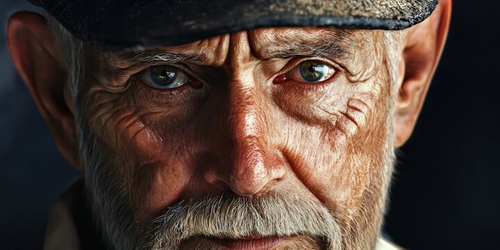 Close-up of an old sailor with a cap.