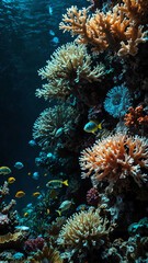 Obraz premium creatures thriving in hidden coral crevices deep underwater background 