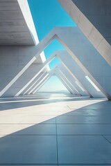 Modern Architectural Structure with Geometric Design and Clear Blue Sky