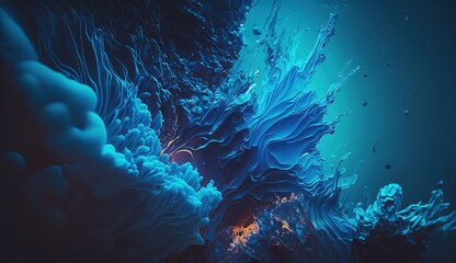 Fototapeta premium Abstract swirls of vibrant blue and orange colors in a dark background create a captivating visual effect
