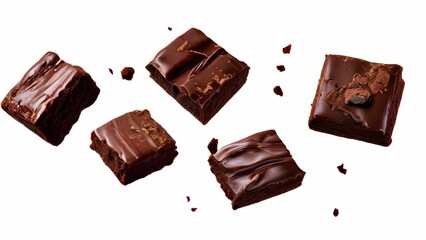 chocolate pieces on white background