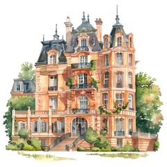 Obraz premium Elegant watercolor mansion illustration