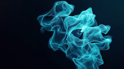 Obraz premium Abstract blue smoke or fluid-like shapes on a dark background, creating a flowing and ethereal visual effect.