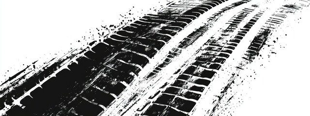 Grunge tire track  wheel braking marks. Truck  car or motorcycle tread pattern silhouette. Auto race  motorsport  speed racing design element. Vector illustration