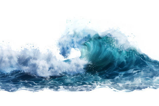 Dynamic water wave isolated on transparent background