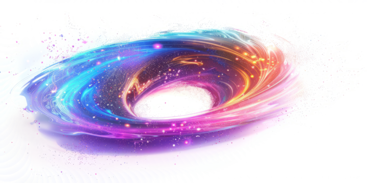 magical portal opening, with swirling vortex and light beams on white background.