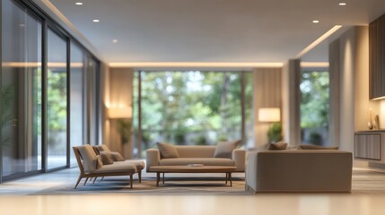 Fototapeta premium Modern Living Room with Beige Couches and a Coffee Table