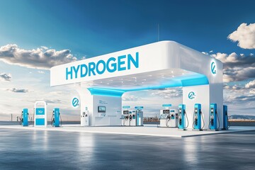 An imaginative representation of a hydrogen gas station facility