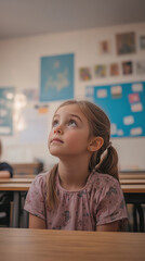 Cute little girl sitting in classroom