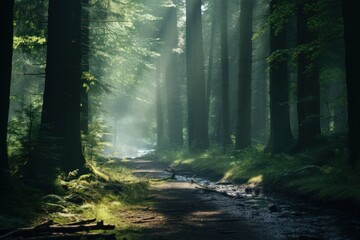 Obraz premium A magical forest nature landscape sunlight.