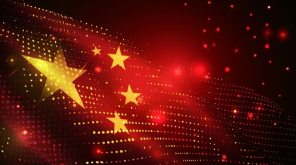 Backdrop evoking Vietnam flag with red hues yellow star patterns light effects