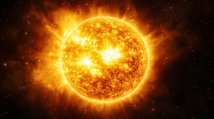 Fototapeta premium The fifth image shows a radiant Sun blazing with intense solar flares, capturing the powerful and energetic nature of the central star of our solar system in high detail.