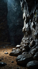 flowstones decorating the deep nature cave background backdrop