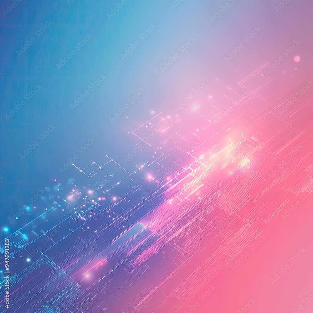 Poster vibrant abstract background with pink and blue hues featuring dynamic lines and glowing particles fo