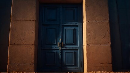 Fototapeta premium A mysterious old blue door in the ancient city.
