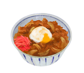 温玉のせ牛丼　牛丼のイラスト