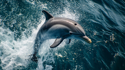 Playful Dolphin Leaping Through Crashing Ocean Waves in Tropical Sea