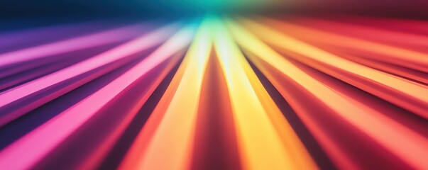 Obraz premium Dazzling light rays fanning out from a central source, rainbow colors, dramatic concert setting, vibrant and energetic