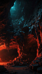 red glowing mysterious lights in the deep nature cave background backdrop