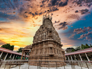 Picture of architecture of Tripura Sundari Temple at Banswara shot against a beautiful sunset
