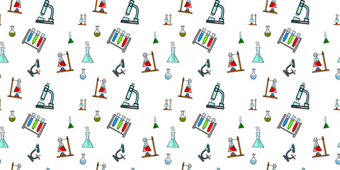 chemical laboratory equipment illustration. chemical reaction equipment background. Chemistry pattern background. Chemistry theme background. laboratory science pattern background.