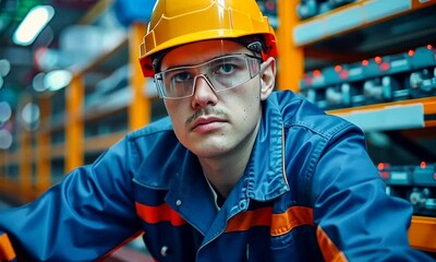 In a vibrant workshop filled with machinery, a technician focuses intently on fine-tuning equipment. Neon lights reflect his dedication and skill as he works meticulously