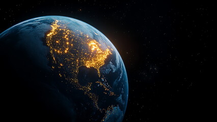 Fototapeta premium a view of the earth from the space with glowing city light
