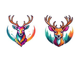 colorful deer with antlers vector illustration. Wild deer logo