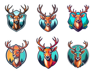 Naklejka premium colorful deer with antlers vector illustration. Wild deer logo. deer with shield