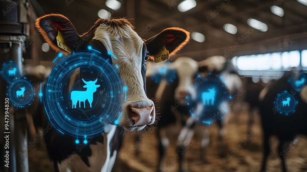 Poster photograph of a technologically advanced pen equipped with iot monitoring systems to track feed and 