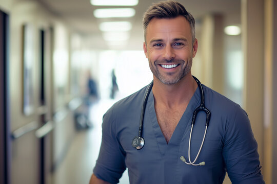 Handsome middle aged health care worker with copy space 