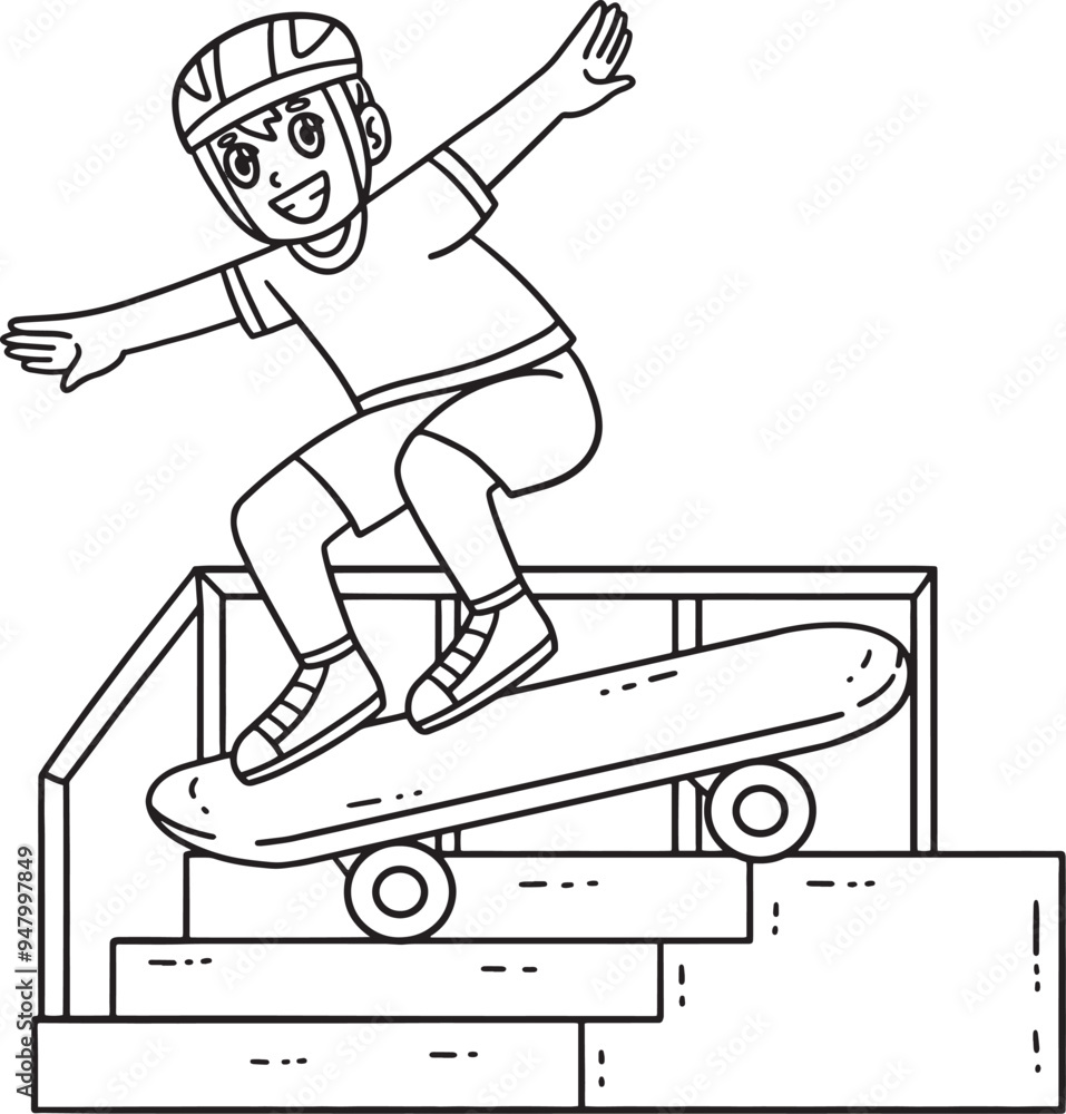 Poster skateboard child jumping down stairs isolated