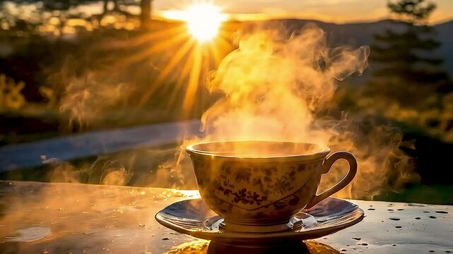 a steaming cup of coffee