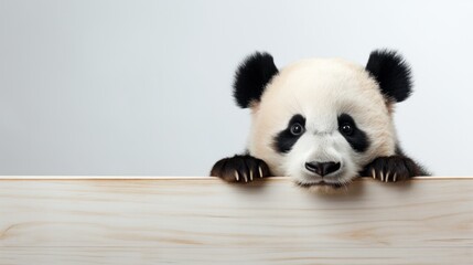 Fototapeta premium Cute Panda Peeking Over Board