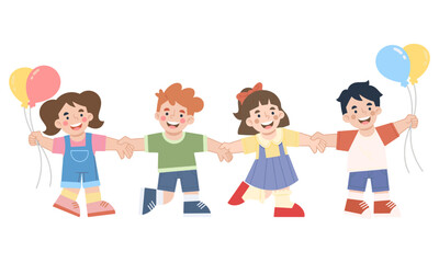 Illustration of happy children holding hands. Children's day illustration