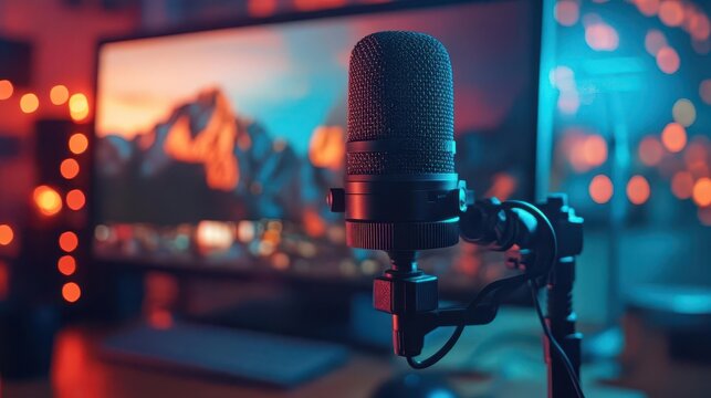 Webcam with microphone attached to a monitor, ready for a video call