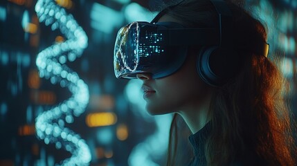 Scientists explore DNA structures using virtual reality technology in a modern laboratory setting