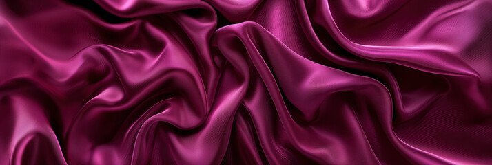 Rich, flowing magenta silk fabric, draped elegantly with intricate folds, capturing the luxurious and soft texture of the material.