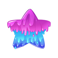 Purple sticky slime star isolated. Cartoon star, jelly with viscous mucus texture, melting substance