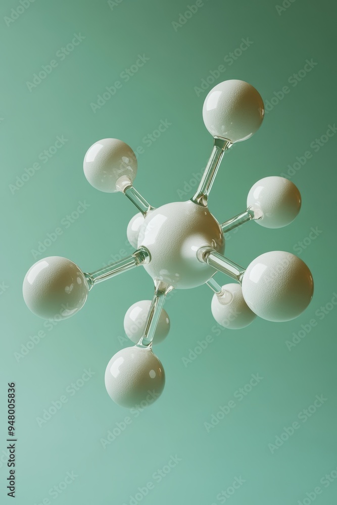 Wall mural abstract molecular structure model on green background representing science and chemistry concepts