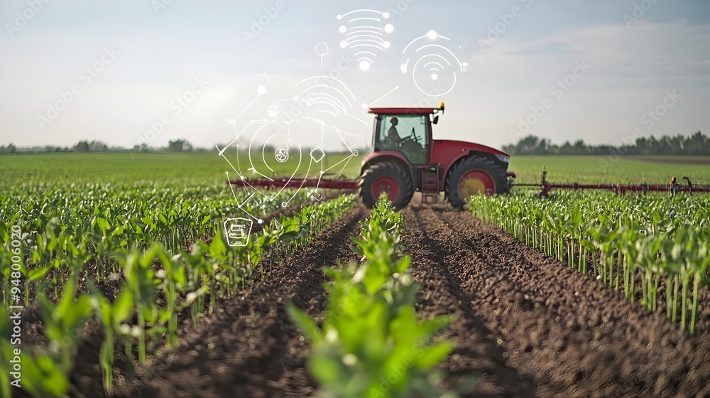 Poster precision agriculture enabled by internet of things iot technology on a modern farm with copy space 