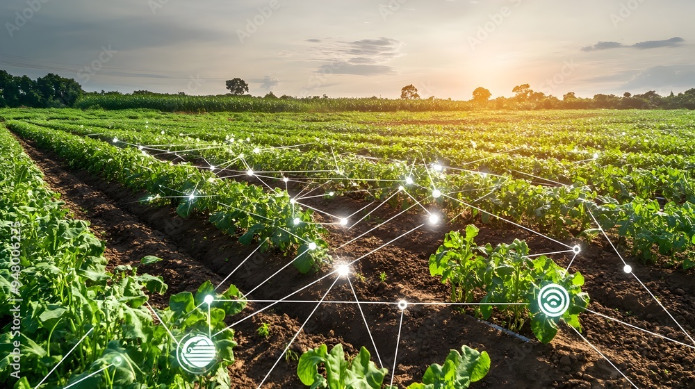 Poster iot technology tracking water usage in large scale agricultural field with room for text