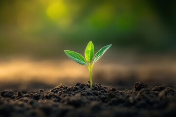 Fototapeta premium Young plant in fertile soil