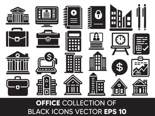Fototapeta premium OFFICE COLLECTION OF BLACK ICONS VECTOR EPS 10 