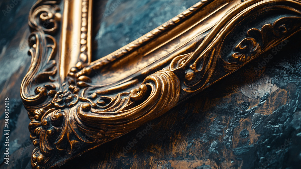 Poster elegant antique picture frame resting against a textured background in a softly lit setting