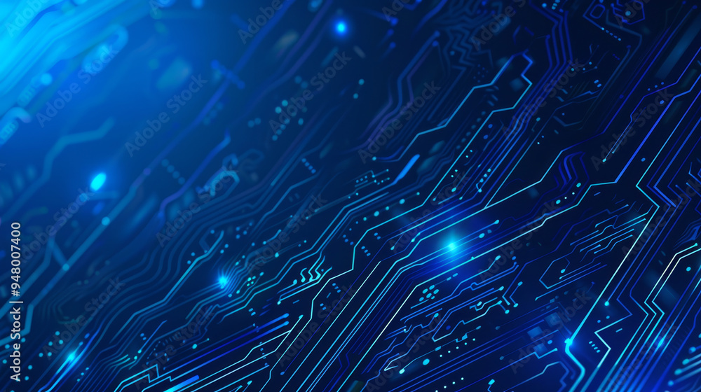 Poster neon glowing digital technology circuit board in computer. futuristic glowing bright blue color. abs