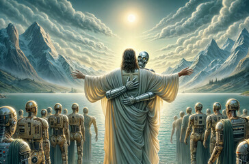 jesus and robot hugs