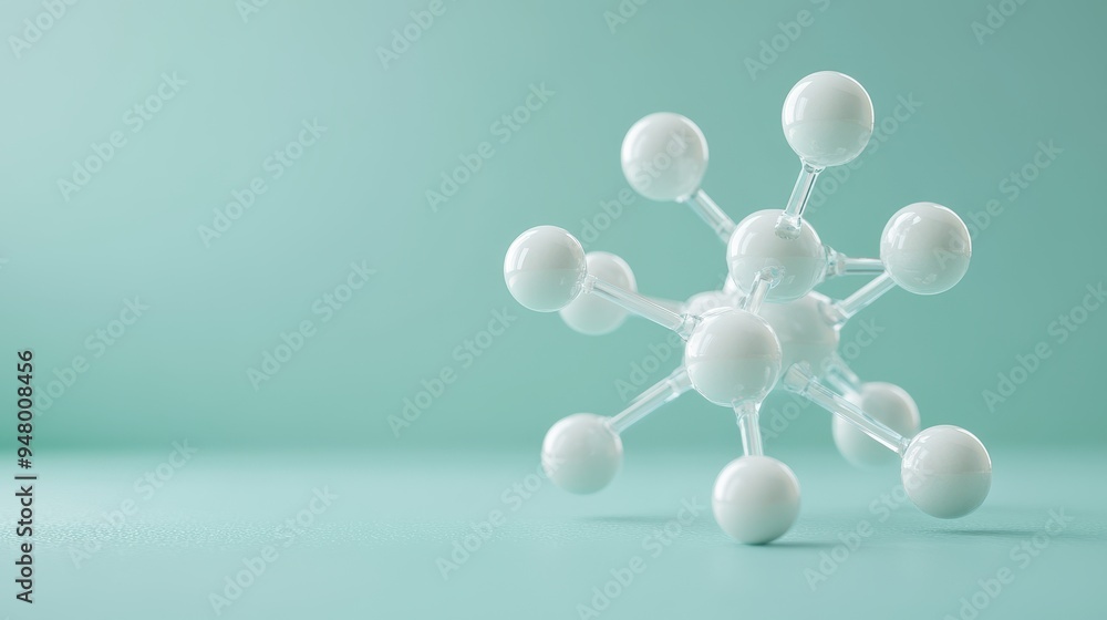Wall mural abstract molecular structure model on a light blue background representing science and innovation