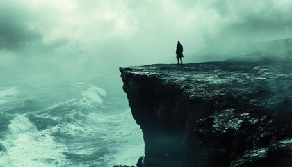 Solitude and the Sea A Solitary Figure Standing at the Edge of a Cliff Overlooking a Stormy Ocean, Feeling the Wind and the Spray on Their Face, Contemplating the Vastness of Nature and the